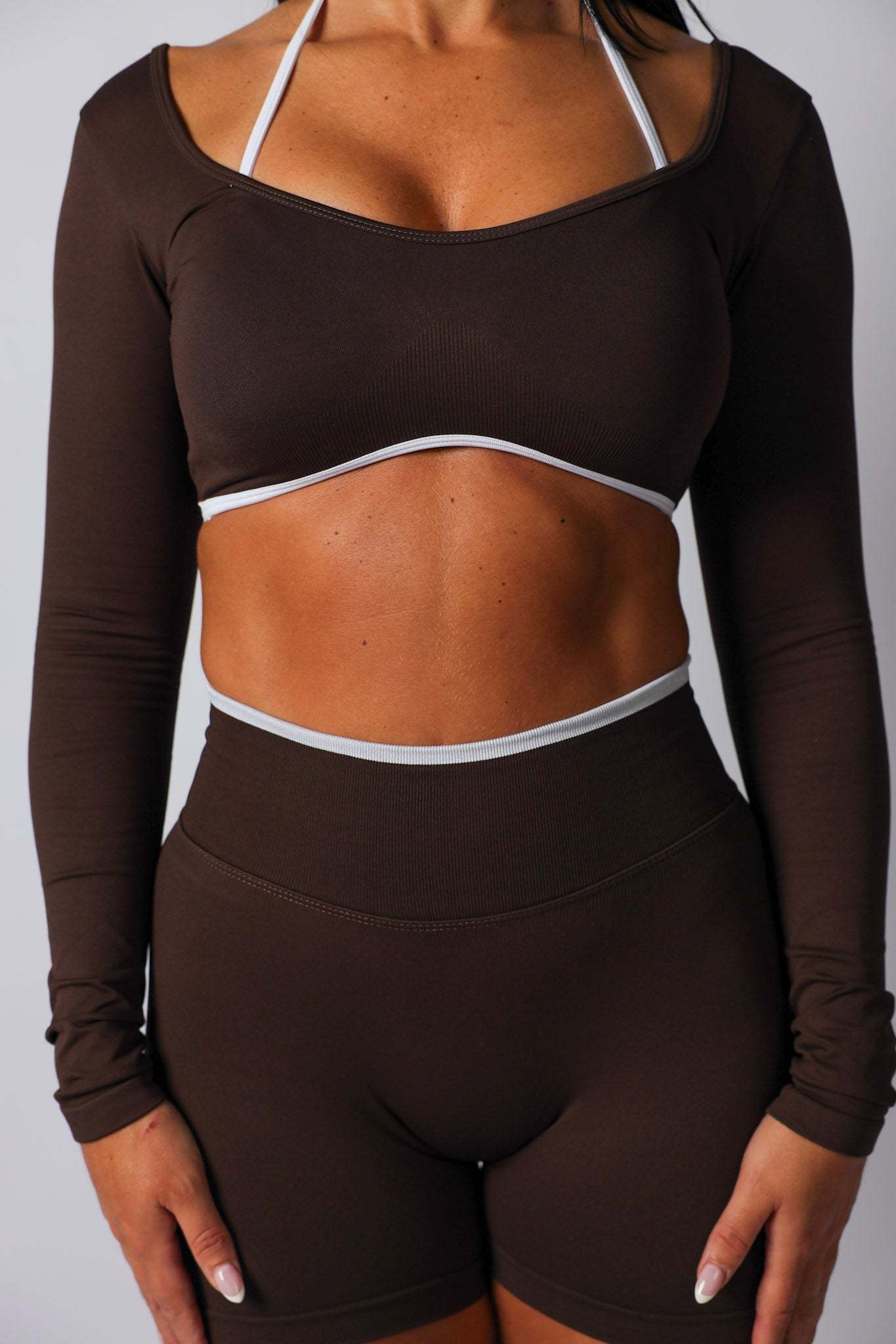 Seamless Contrast Long Sleeve- Espresso