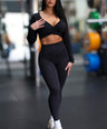 Long Sleeve Cross Over Crop Black