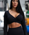 Long Sleeve Cross Over Crop Black