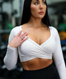 Long Sleeve Cross Over Crop Pearl White
