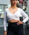 Long Sleeve Cross Over Crop Pearl White