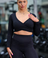 Long Sleeve Cross Over Crop Black