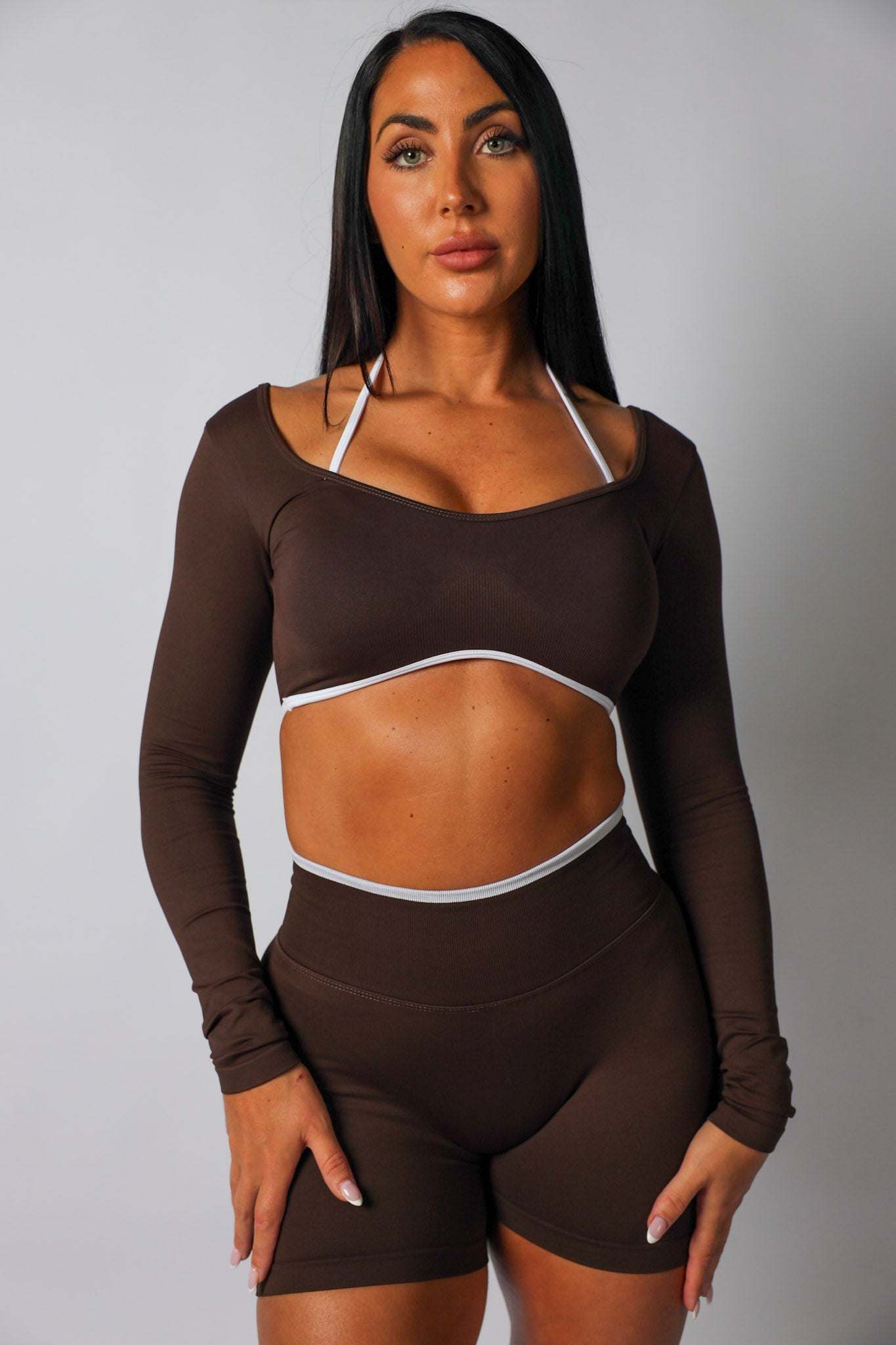 Seamless Contrast Long Sleeve- Espresso