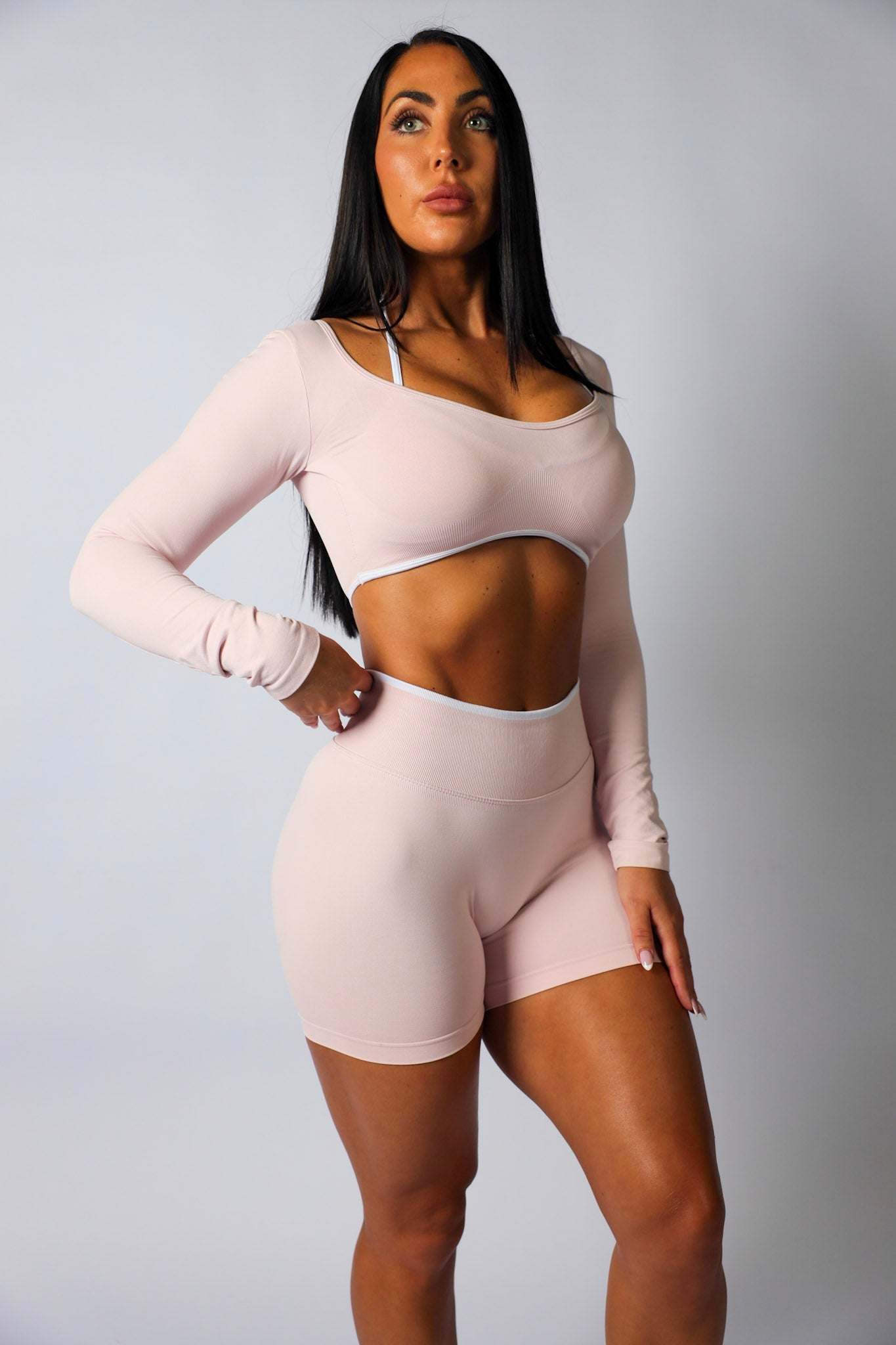 Seamless Contrast Long Sleeve- Baby Pink
